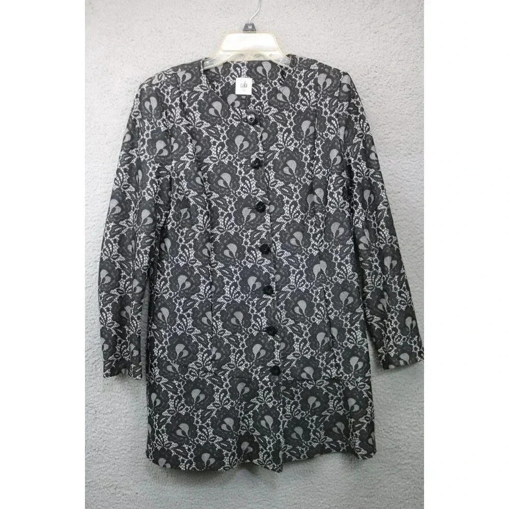 Cabi Women's Black Lacey Coat-Medium-Long Sleeve Button Up
